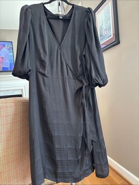 Halogen Black Wrap Dress with Puff Sleeves